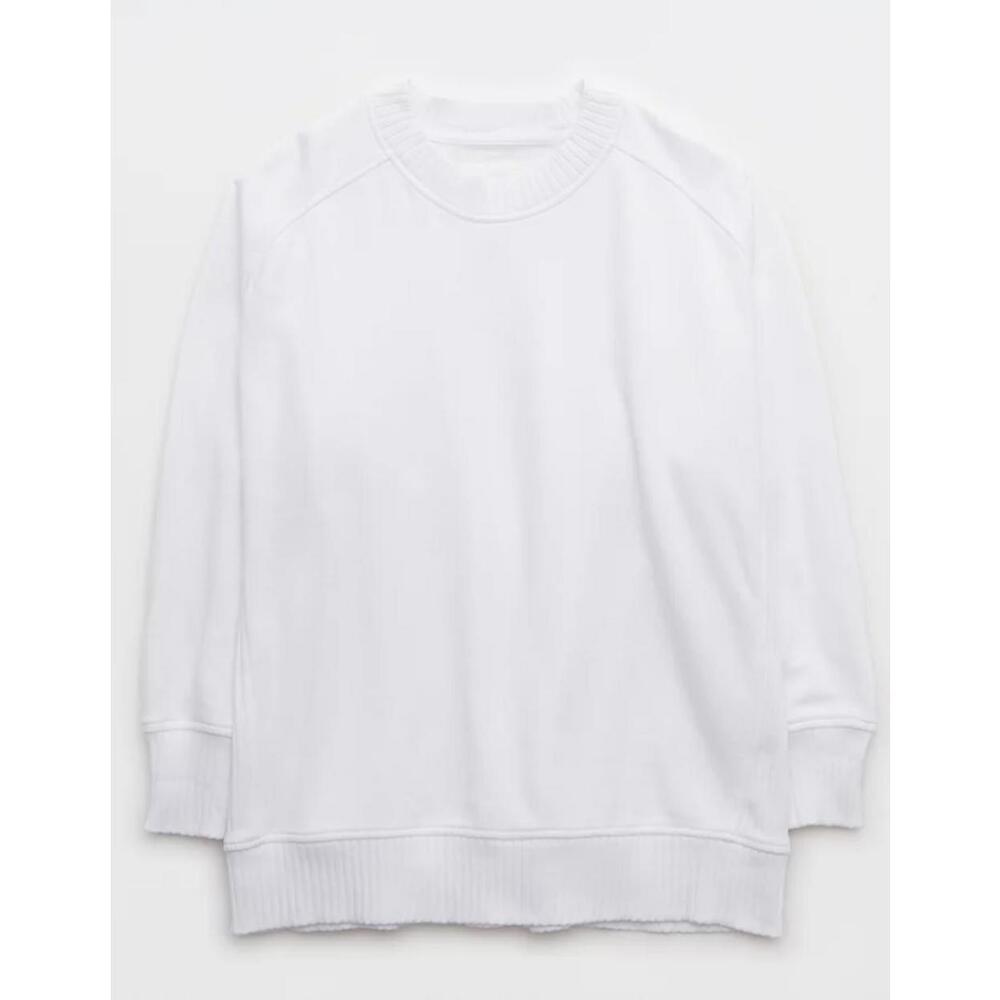 Aerie Down To Earth White Crew Neck Oversized Sweatshirt- Size Large - Picture 2 of 9